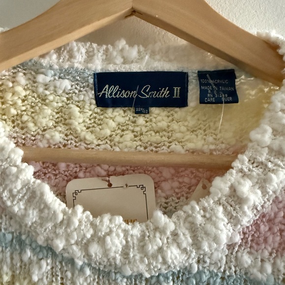 Vtg Allison Smith II Sherbet / Pastel Striped Sweater, Textured Yarn, Size Large - Picture 3 of 16